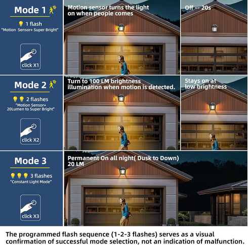 9 Inch 3 -2 Pack DERAYSION Solar Porch Lights Outdoor, Solar Wall Lanterns with Motion Sensor, Mode Adjustable