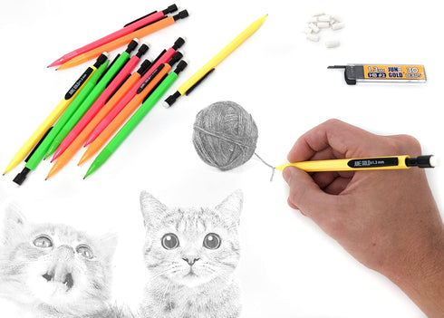 June Gold 12 Mechanical Pencils - 1.3 mm HB #2 Graphite Lead with 30 Refills & 12 Refill Erasers