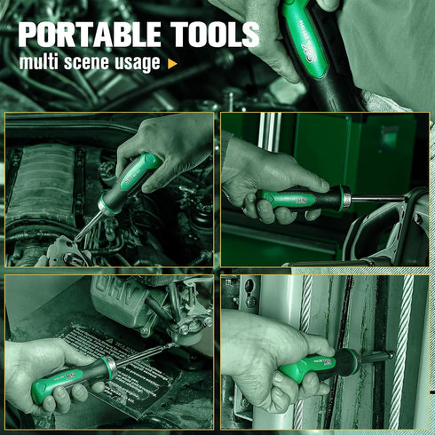 SK 7-in-1 Ratcheting Screwdriver, 216-P, 6 Bits (Phillips, Star, Slotted), 1 Nut Driver Size (1/4 Inch), S2 Steel,