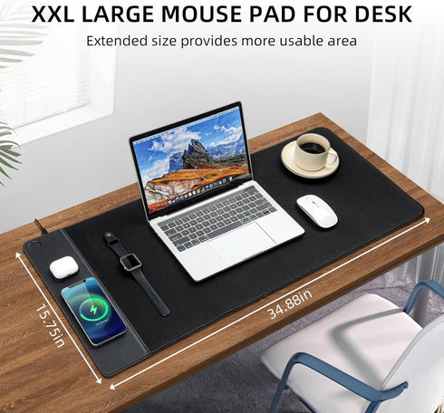 VOVIPO 3 1 90 40cm,Desk in Wireless Charging Mouse Pad, Gaming Mousepad with Wireless Charger Multiple Devices
