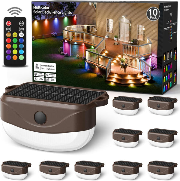 Solar Fence Lights with Remote Control 50ft,15 Multi Colors Solar Powered Outdoor