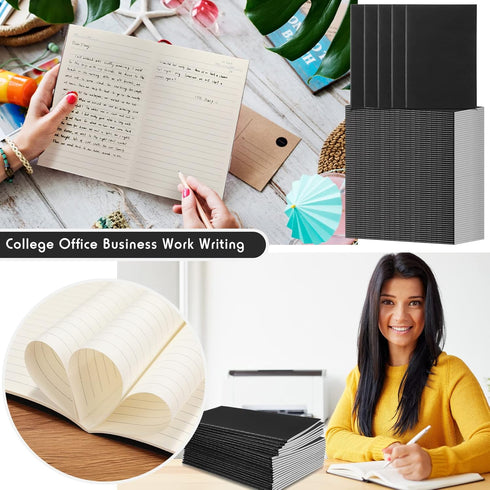 Handepo 100 Pack Kraft Notebooks, 60 Pages Ruled Lined Soft Cover Journals for Students, Office Supplies (Black, A5)