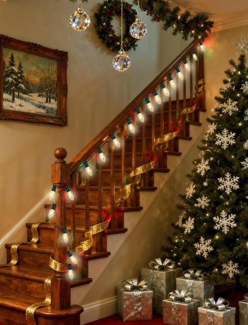 C9 25Ft 26 C9 Bulbs, Clear Christmas Lights, Vintage Outdoor String Lights with Clear Hanging Christmas Roofline Lights