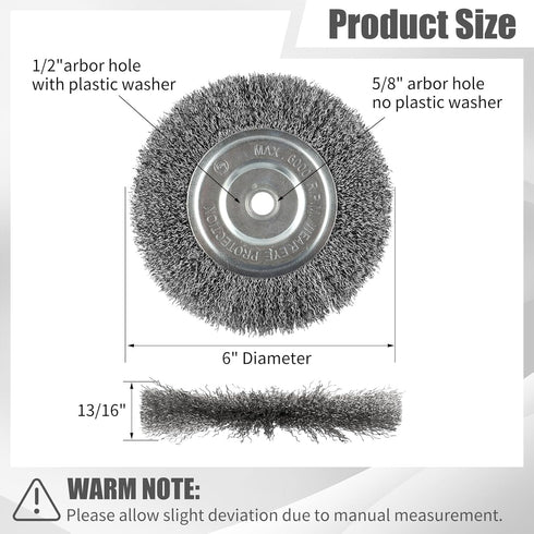 6-Inch Wire Wheel for Bench Grinder, 0.012 Carbon Steel, Bench Grinder Wire Wheel with 1/2" & 5/8" Arbor Hole