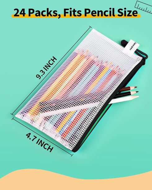 Smarpau Pencil Pouch 24PCS, 9.3" x 4.7" Waterproof Zipper Bags for Organizing, Travel, Office, Home Storage - Black