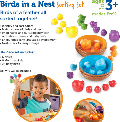 Set 36 3+ Learning Resources Birds in a Nest Sorting - Pieces, Ages Toddler Learning Toys, Educational Toys
