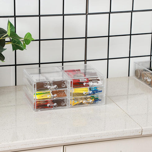 Desktop Storage Drawers, Rectangular Plastic Makeup Storage with 6 Drawers, Pull Out Small Craft Storage Case