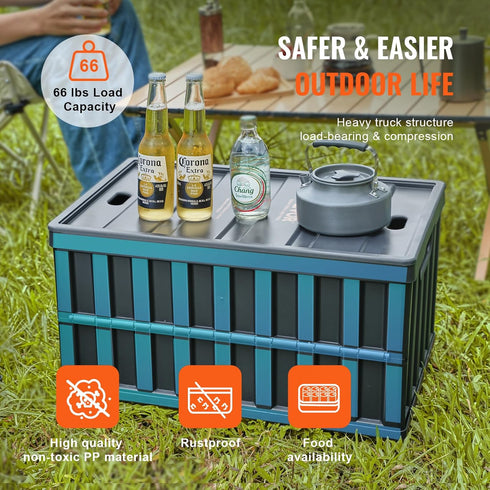 65L 3 Packs, VEVOR Collapsible Storage Bins with Lids Stackable Utility Crates with Handles, Large Folding Containers