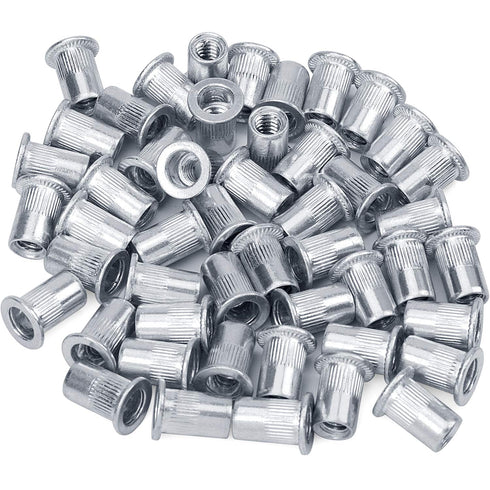 50 Pcs 1/4-20 Aluminum Flange Rivet Nut, UNC Flat Head Insert Nut