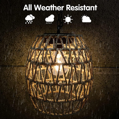 Outdoor Solar Hanging Lantern, Rattan Outdoor Chandelier Solar Chandelier Outdoor Outdoor Chandelier for Gazebo Solar