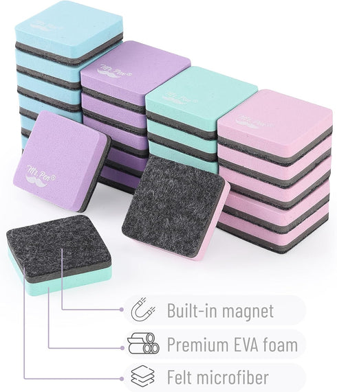 Mr. Pen Mini Dry Erase Eraser, 24 Pack, Pastel Colors, Magnetic Dry Eraser for Whiteboard
