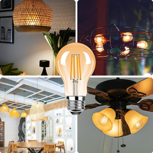 A19 Bulbs,2.5W(25W 250LM 2500K Bulb Chandelier,Non-Dimmable,Amber Glass,E26 Base,6 Packs Vintage LED Edison Light