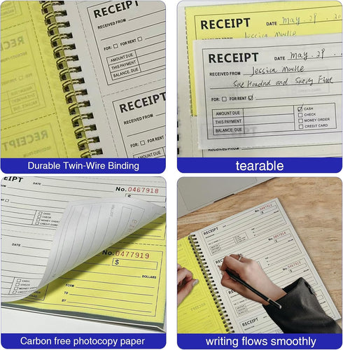 Dayvorax 2 7-5/8" 11", 200 Sets 4 (1 Pack Money and Rent Receipt Books - Receipt Book with Part Carbonless Copies, x