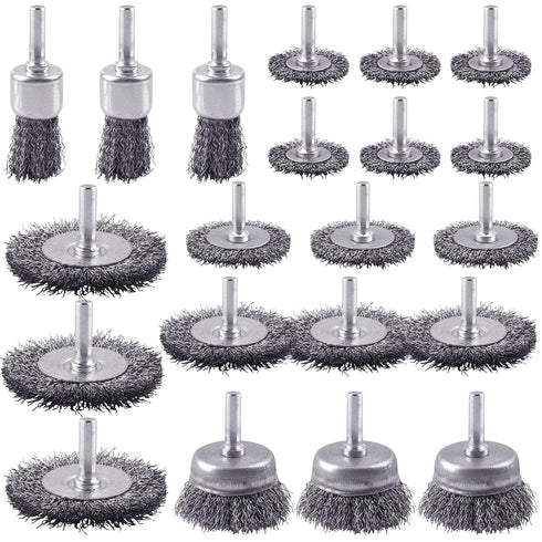 Rocaris 21-Pack Carbon Steel Wire Wheel, Cup, Pen Brush Set with 1/4-Inch