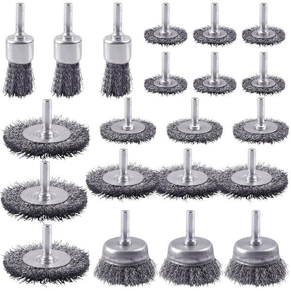 Rocaris 21-Pack Carbon Steel Wire Wheel, Cup, Pen Brush Set with 1/4-Inch