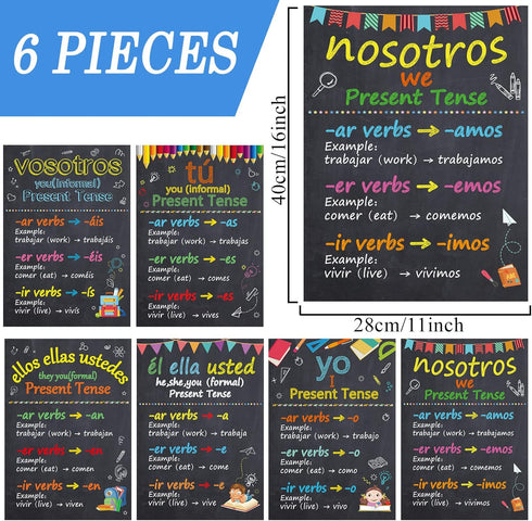 gisgfim 6 Pieces Spanish Verb Conjugation Posters, Spanish Grammar Charts for Classroom Decorations