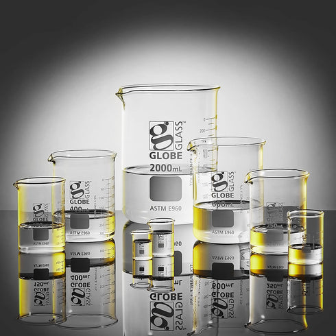Globe Scientific 600mL Low Form Griffin Style Beaker, 3.3 Borosilicate Glass, 6/Box