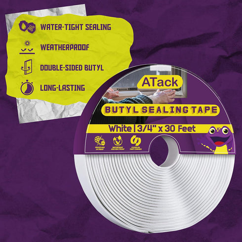 ATack White Butyl Seal Tape, 1/8-Inch x 3/4-Inch x 30-Foot for RV Repair, Window, Boat Sealing