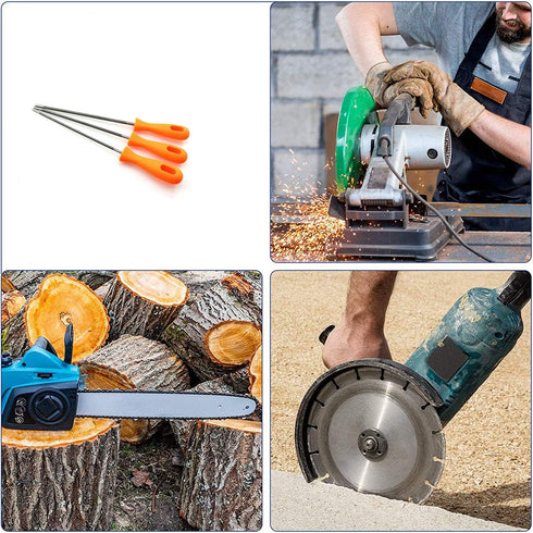 3pcs Chainsaw Chain Sharpening File Set, Chainsaw Files Sharpener with Plastic Handle for Woodworking