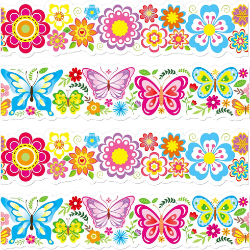 Spring Bulletin Board Die-Cut Flowers - 78.7ft Butterfly Border Trim for Classroom Decorations and Wall Decals