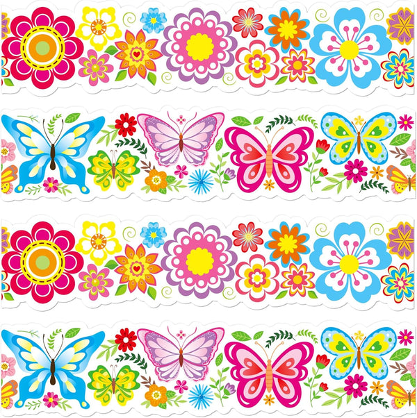 Spring Bulletin Board Die-Cut Flowers - 78.7ft Butterfly Border Trim for Classroom Decorations and Wall Decals