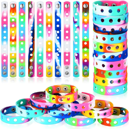 Batiyeer 50 Pcs Silicone Charm Bracelet for Kids, Adjustable Colorful Rubber Wristbands 7.08 Inch for School Party