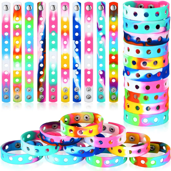 Batiyeer 50 Pcs Silicone Charm Bracelet for Kids, Adjustable Colorful Rubber Wristbands 7.08 Inch for School Party
