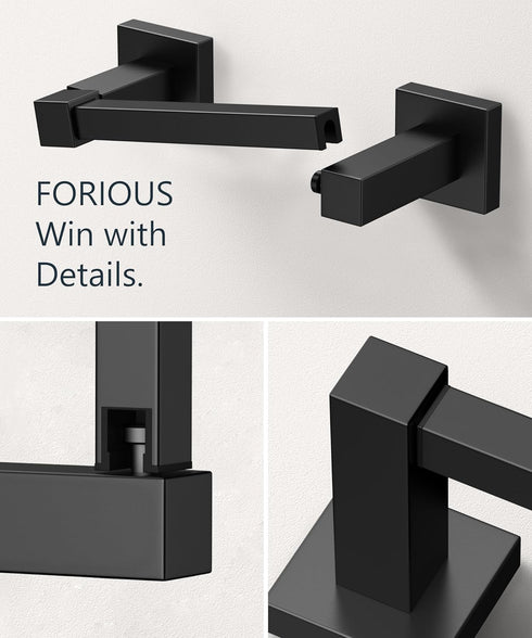 FORIOUS Modern Black Toilet Paper Holder, Wall Mount Square SUS 304 Stainless Steel Bathroom Holder