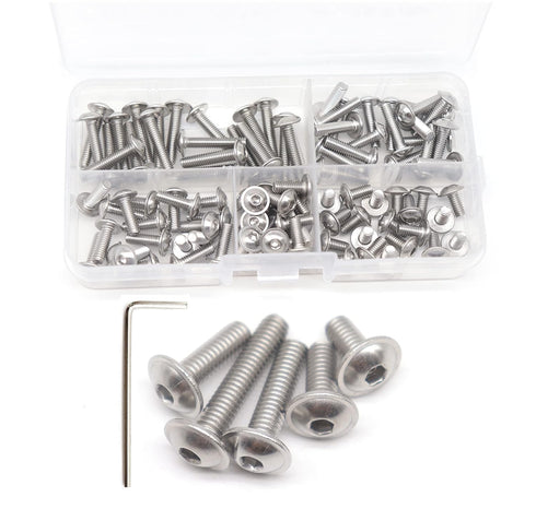 cSeao 100pcs Flanged Button Head Socket Cap M4 Screws Kit, M4x8mm/10mm/12mm/15mm/20mm, 304 Stainless Steel