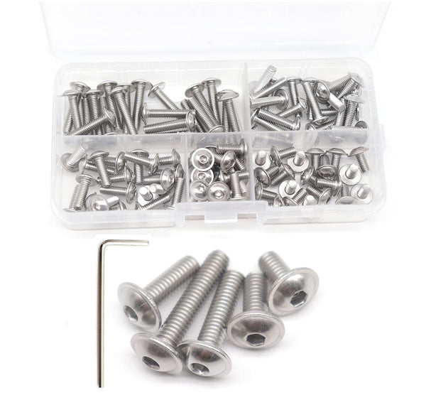 cSeao 100pcs Flanged Button Head Socket Cap M4 Screws Kit, M4x8mm/10mm/12mm/15mm/20mm, 304 Stainless Steel