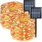 QITONG Warm White Solar Fairy Lights, 2 Pack Each 66ft 200 LED Outdoor String Lights, 8 Modes Silver Wire