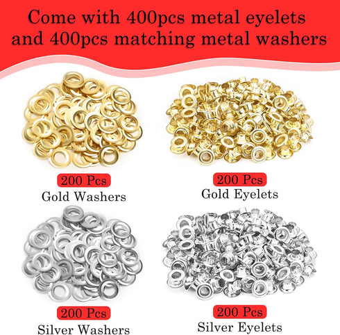 803Pcs Grommet Eyelet Pliers Kit, 1/4 Inch Grommet Tool with 800 Metal Eyelets for Crafts