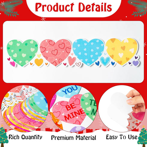 Haooryx 76Pcs Sweet Conversation Heart Cutouts Bulletin Board Set Valentine's Day Candy Heart Paper Cut-Outs