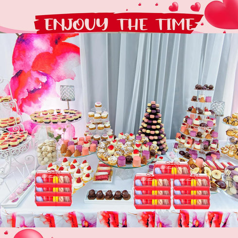 200 Pcs Charcuterie Boxes - Disposable Rectangle Cookie Boxes with Clear Lids and Rope for Bakery, 7.5'' Red Dessert