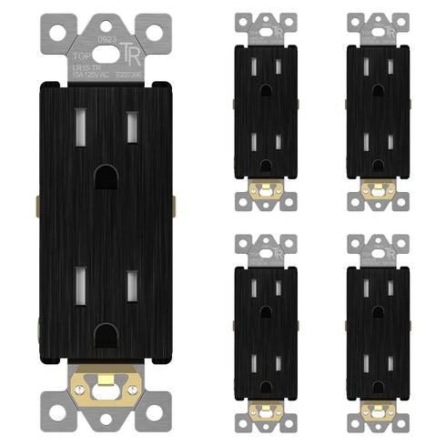 LIDER Brushed Finish Decorator Receptacle, Child Safe Tamper-Resistant Wall Outlet, Residential Grade, 5 Pack