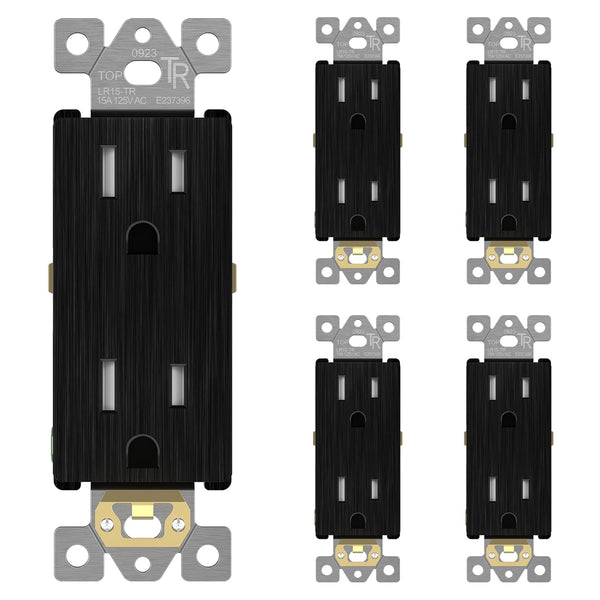 LIDER Brushed Finish Decorator Receptacle, Child Safe Tamper-Resistant Wall Outlet, Residential Grade, 5 Pack
