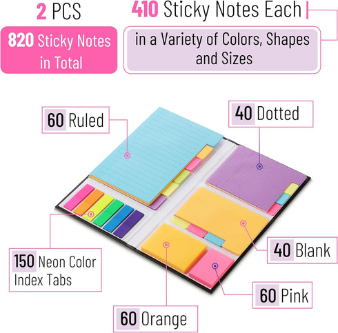 Mr. Pen- Sticky Note Set, 2 Sets, 820 pcs, Vibrant Colors, Sticky Notes Tabs, Divider Sticky Notes, Office Supplies, Planner Sticky Notes, Sticky Note Dividers Tabs, Book Notes, Bible Sticky Notes by Mr. Pen