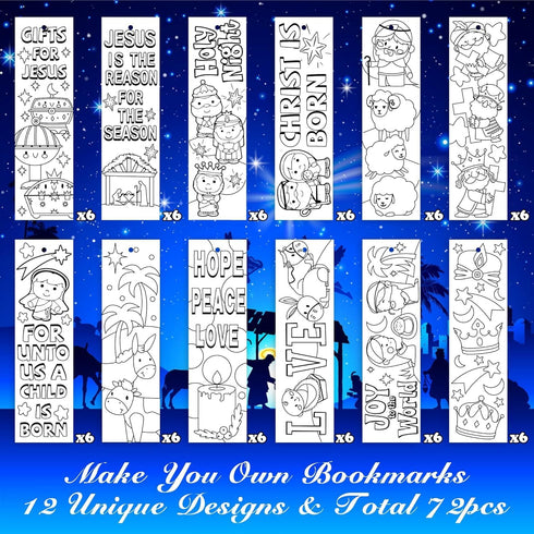75Pcs Haooryx Nativity Color Your Own Bookmarks - Kids DIY Coloring Blank Bookmarks Christmas Party Game Prize Art