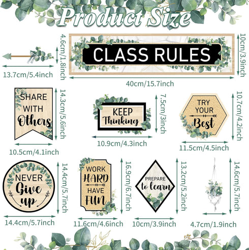 Class Rules Bulletin Board Decorations, Eucalyptus Motivational Cutouts for Classroom