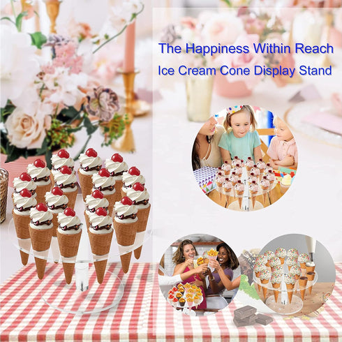 Ice Cream Cone Holder, Clear 16 Holes Acrylic Waffle Cone Display Stand for Kids Party Decoration