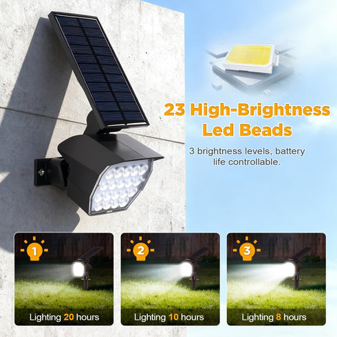 Generic 23 2 Pack 20Hrs, 3 LED Solar Spot Lights Outdoor Waterproof, Solar Lights UP to Brightness Levels Spotlight