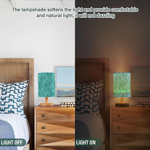 senya Table Lamp for Bedroom Living Room, Geometric Teal Turquoise Plaid Bedside Lamps with USB Charging Ports