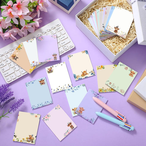 Janlaugh 24 Pads Highland Cow Sticky Notes, 1440 Sheets, Cute Cow Memo Pads for Office Supplies