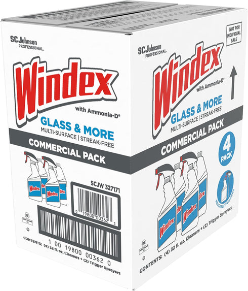32 oz 4/Carton (327171) SC Johnson Professional Windex Original Glass Cleaner, Fresh Scent, Spray Bottle