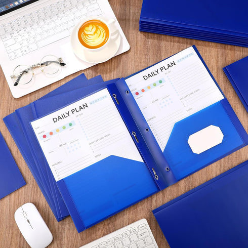 Cholemy 36 Pcs Plastic Pocket Folders with 2 Heavy Duty Pockets, Letter Size Paper Folders for Office Workers