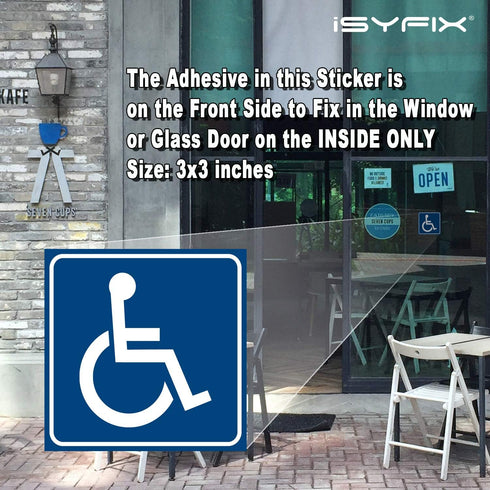iSYFIX Handicap Signs Stickers Decal Symbol - 4 Pack, 3x3 Inch, Premium Vinyl for Window or Glass Door