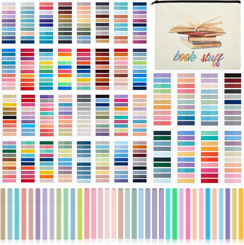 Book Annotation Kit with 8000 Pcs Transparent Sticky Tabs, 36 Aesthetic Highlighters, Canvas Bag for Office Supplies