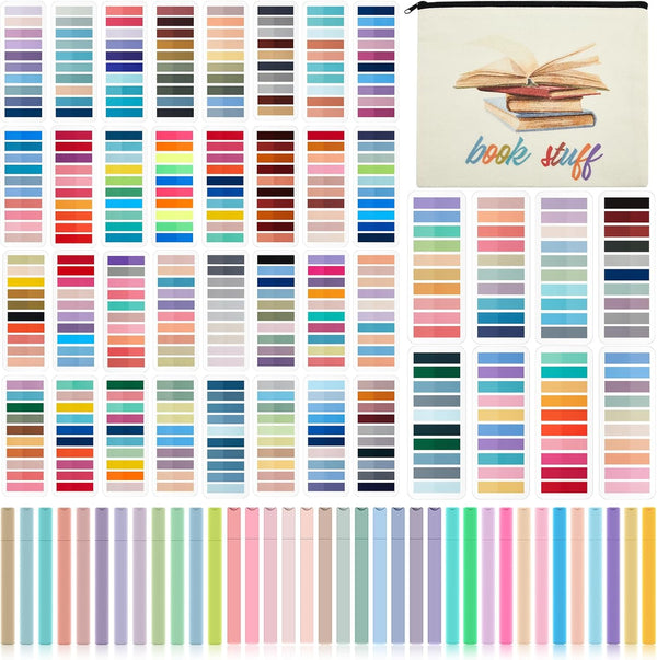 Book Annotation Kit with 8000 Pcs Transparent Sticky Tabs, 36 Aesthetic Highlighters, Canvas Bag for Office Supplies