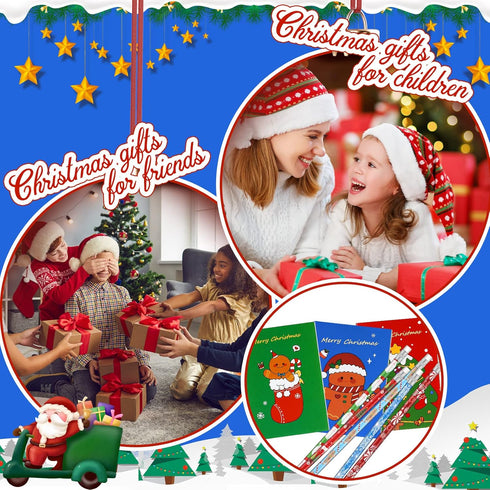 Yexiya 72 Pcs Christmas Notebooks and Pencils Bulk Set, Holiday Small Notebooks and Wooden Pencils