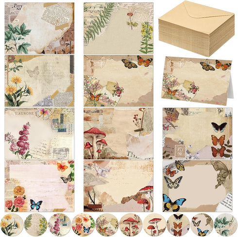 Motiskyy 100 Pcs Nature Vintage Design Blank Greeting Cards 4x6, Rustic Butterfly Blank